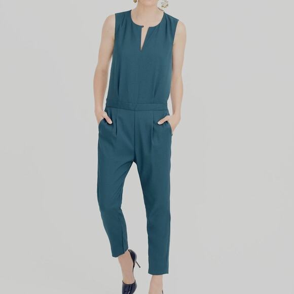 J. Crew Size 4 Teal Keyhole Jumpsuit Cropped Green Sleeveless HAS POCKETS - Picture 1 of 7